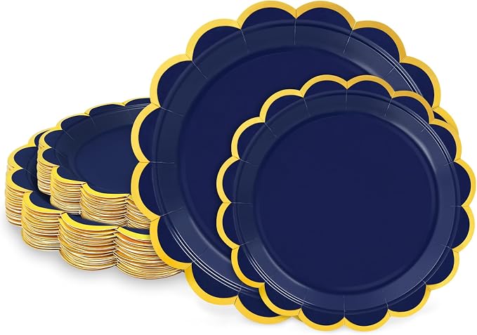 50 Pcs Navy Blue Paper Plates Disposable, Dessert Cake Plates, by LIKAJON