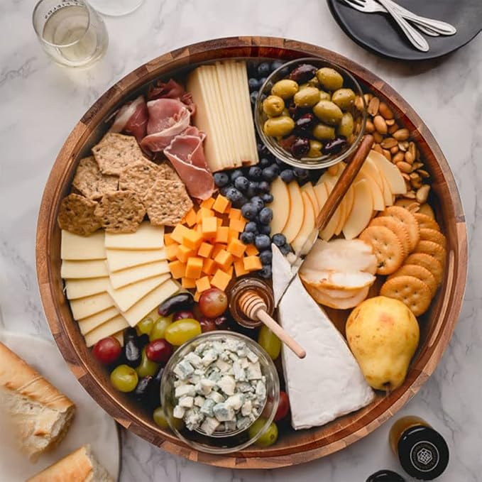 Large Round Wood Serving Tray, Wooden Trays - Image 5