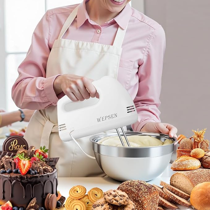 WEPSEN 5-Speed Electric Hand Mixer, 4 Large Mixing Bowls Set, Handheld Mixers - Image 6