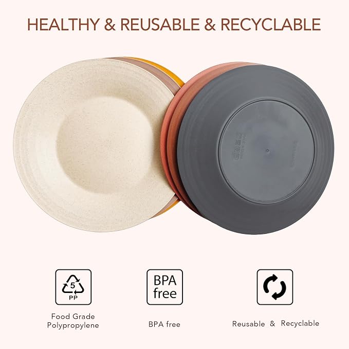 10inch/6pcs Dishwasher & Microwave Safe Wheat Straw Plates, Alternative - Image 5