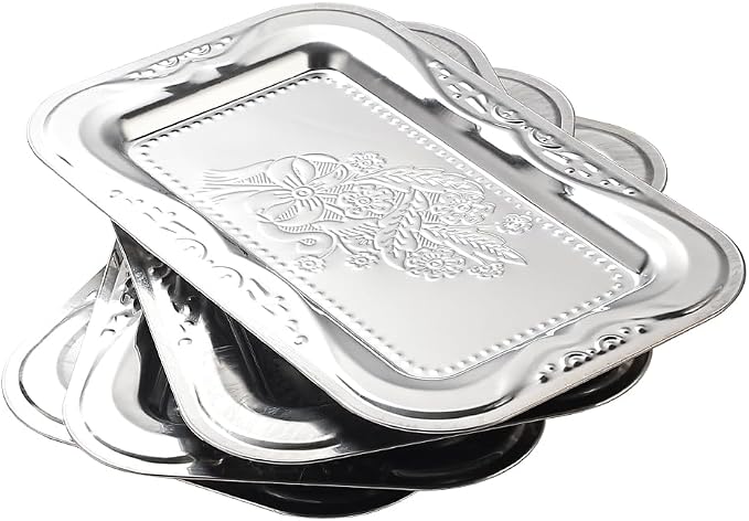 4 Pack Silver Serving Trays, Lightweight Vintage Tea Display Tray by Zenovlux