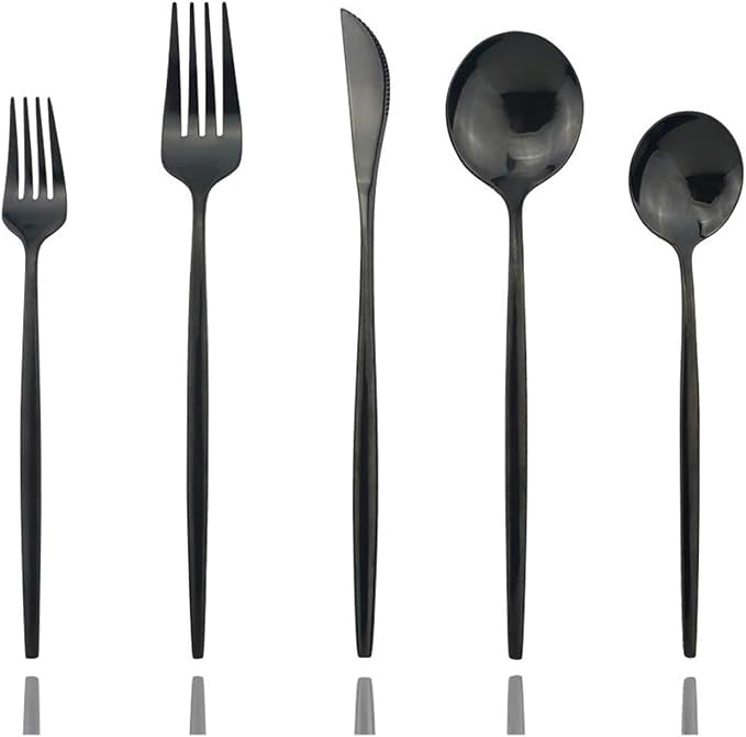 Shiny Black Silverware Set, JASHII 20-Piece Stainless Steel Satin Finish by JASHII