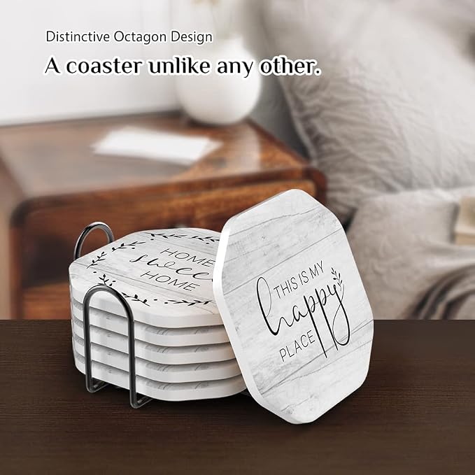 UMIRRO Absorbent Ceramic Stone Coasters Set of 6 - Image 3