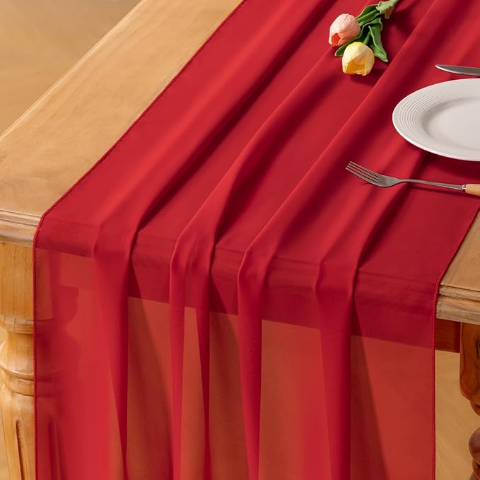 Red Chiffon Table Runner Summer Boho Wedding Birthday Party Decor | 10ft 29x120 by Socomi