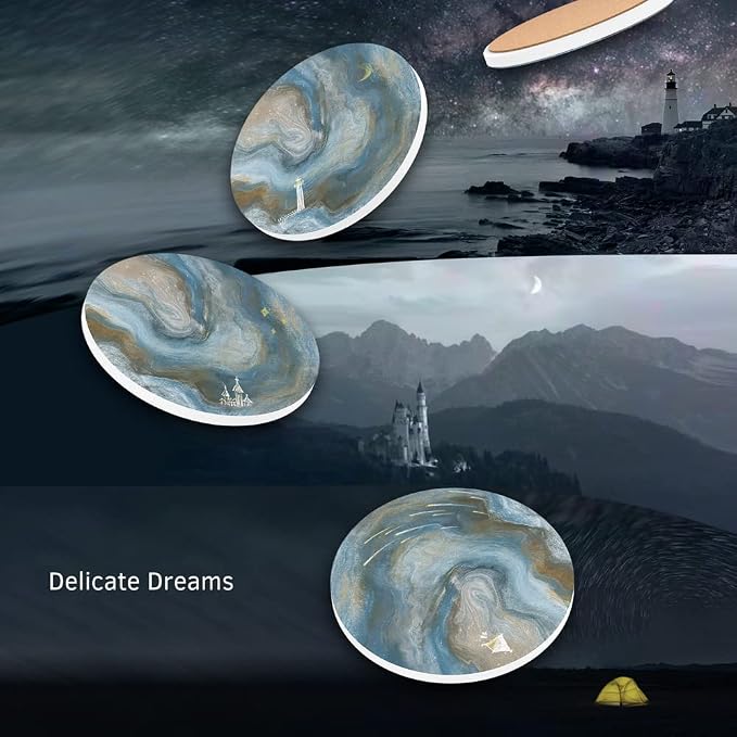 UMIRRO Absorbent Ceramic Stone Coasters Set of 6 w/Holder, Celestial Dream | - Image 2