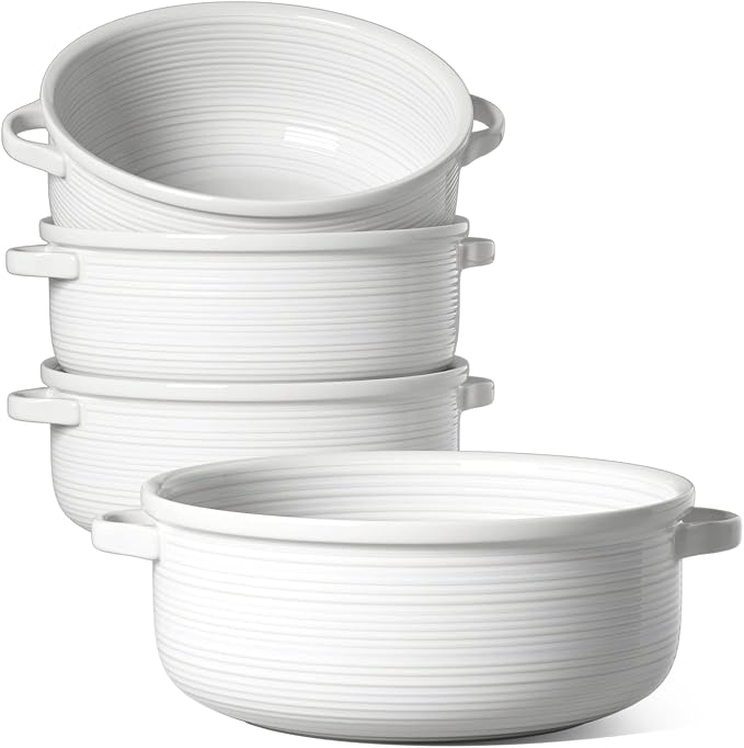 LE TAUCI Soup Bowls with Handles - 22 oz Lead-Free Ceramic French Onion Crocks by LETAUCI