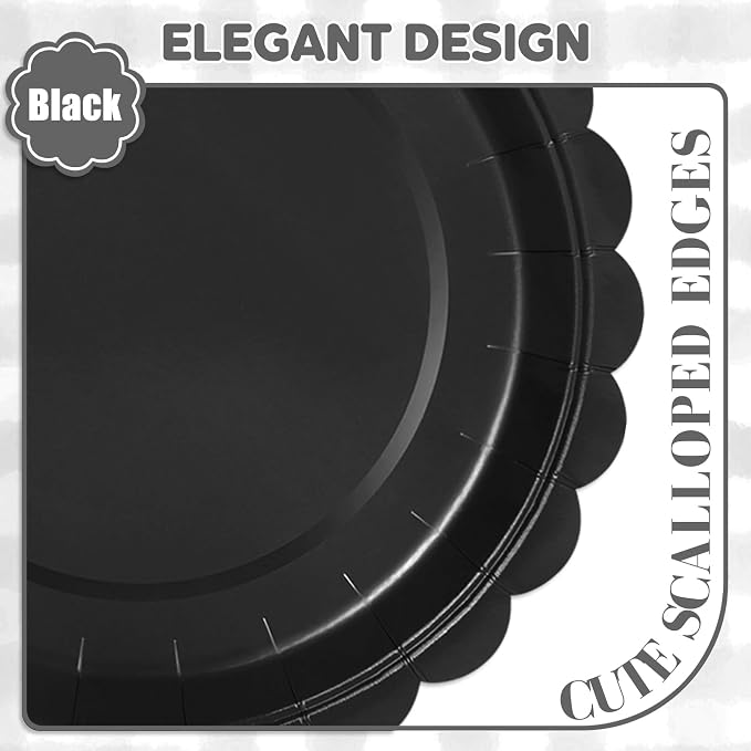 52 Pcs Black Paper Plates 7 Inch Scalloped Dessert Plates - Image 3