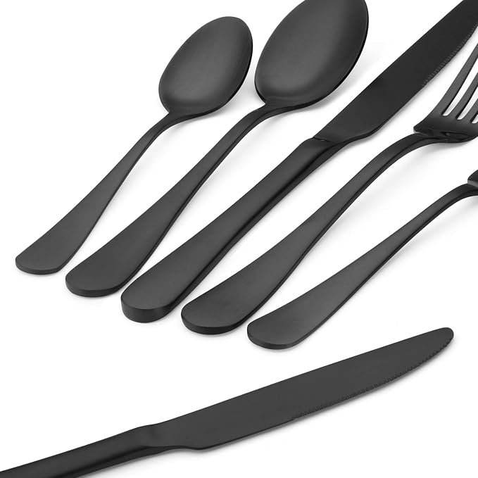 Matte Black Silverware Set, Satin Finish 20-Piece Stainless Steel Flatware Set - Image 4