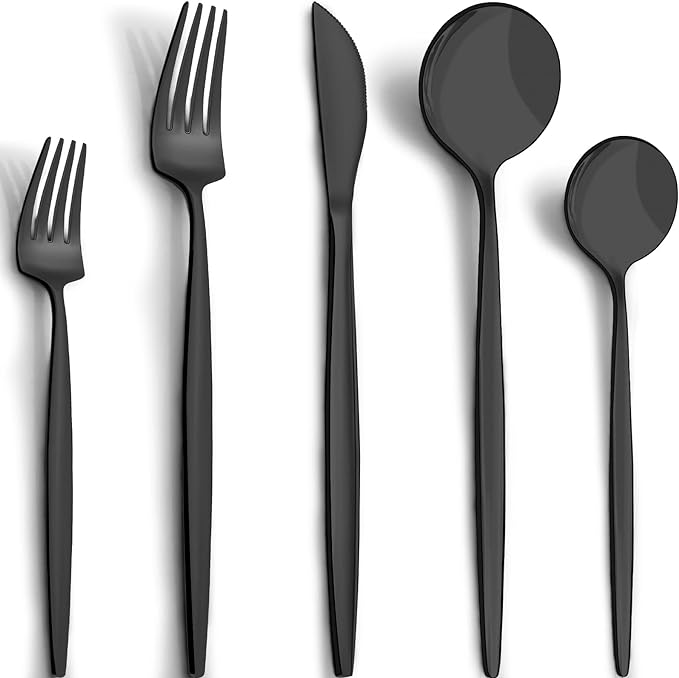 40-Piece Matte Black Silverware Set by CEKEEBakingEasilyHappily