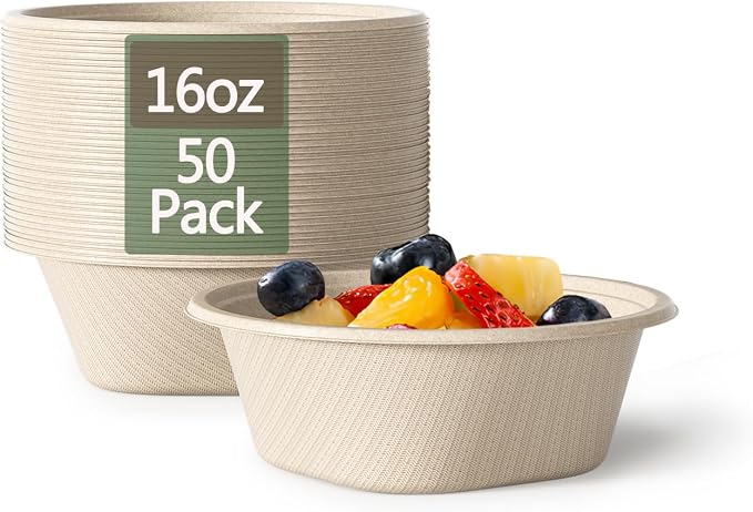 16 Oz Disposable Bowls Heavy Duty Small Paper Bowls made of 100% Compostable by Homestockplus