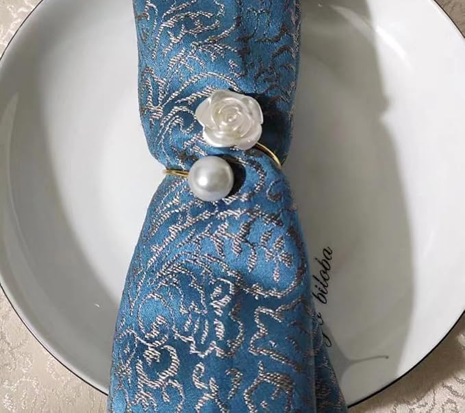 12Pcs Napkin Rings Pearl Napkin Holder Rose Napkin Buckles - Image 3