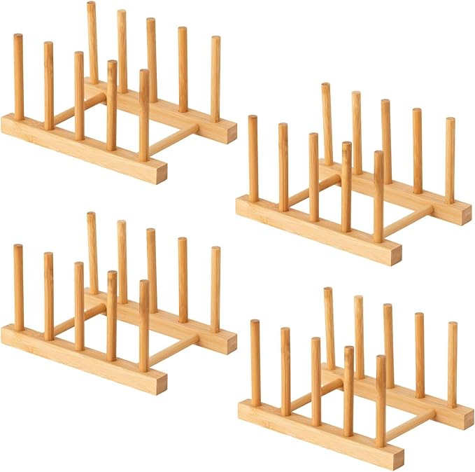 4 Pcs Bamboo Wooden Dish Rack, Plate Organizer by Unknown