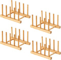 4 Pcs Bamboo Wooden Dish Rack, Plate Organizer by Unknown