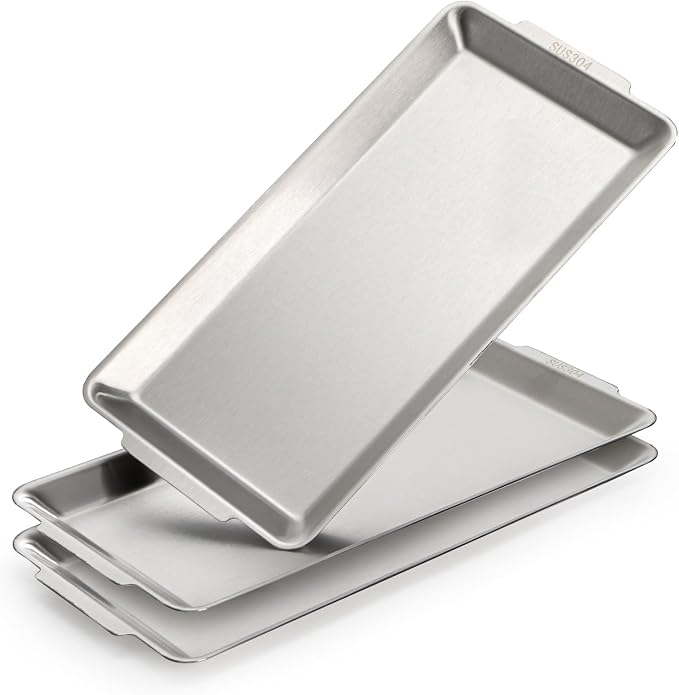 3 Packs 304 Stainless Steel Serving Platters, Rectangle Metal Dinner Plates by ZENFUN
