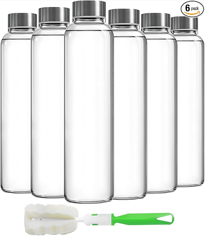 Epica Clear Glass Bottles with Lids 18oz Water Bottles, Steel Cap by Epica