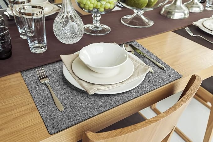 Faux Cotton Linen Placemats Set of 8, Cloth Washable Farmhouse Dining Table Mats - Image 9