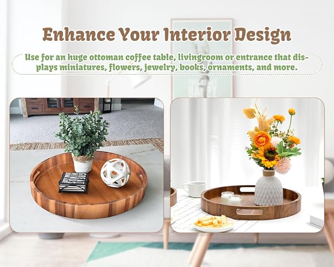 Large Round Wood Serving Tray, Wooden Trays - Image 7