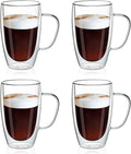 MEWAY 16oz/4 pack Coffee Mugs, Thickened Clear Glass Double Wall Cup by MEWAY