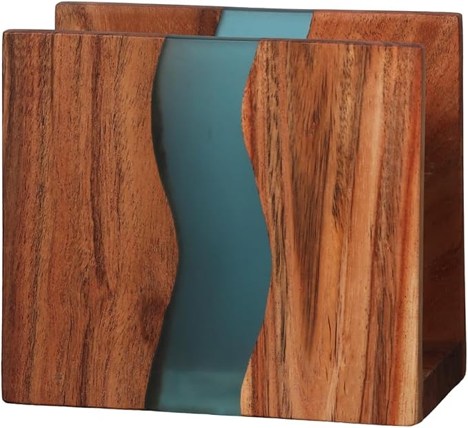 Acacia wood & Transparent Epoxy resin Napkin holder by LAVAUK