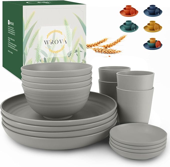 Wheat straw plates and bowls sets of 16 by WROVA