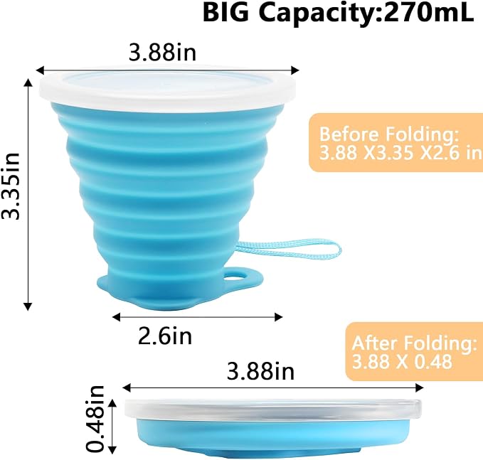 Litoexpe 4 Pack Silica gel Collapsible Travel Cup 270ml, Style 3 | Yellow & - Image 2