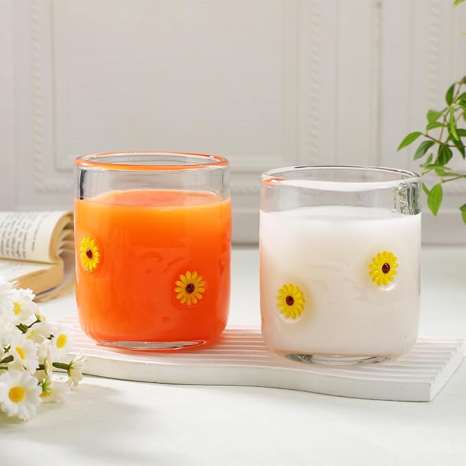 SiliFine 2 Pcs Sunflower Icon Juice Glasses - 14oz Yellow Flower Stemless Wine - Image 5