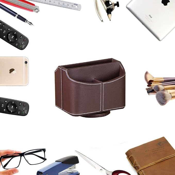 PU Leather Remote Control Holder, 360 Degree Spinning Desk TV Remote Caddy - Image 4