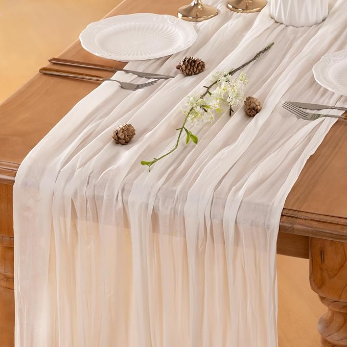 Ivory Cheesecloth Table Runner 160 Inches 14 Ft Gauze Table Runner | Summer - Image 5
