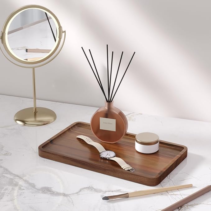 VERTORGAN 2 Pack Acacia Wood Serving Tray, 9.8x5.9 Inch Trays, Home Decor | - Image 2