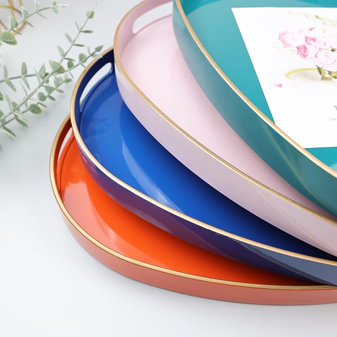Pink Oval Decorative Tray with Handles, Versatile Serving Tray - Image 6