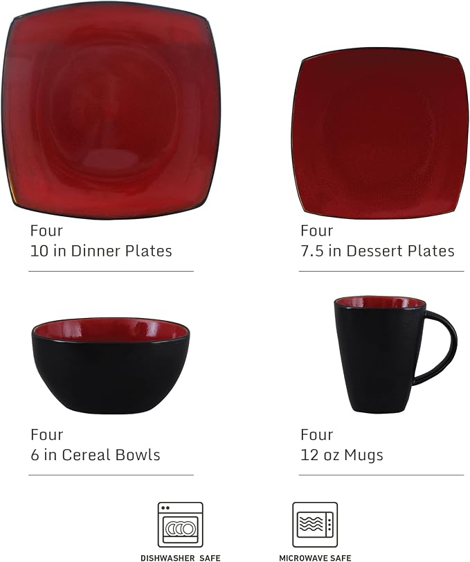 Gibson Elite Soho Lounge Square 16-Piece Dinnerware Set, Service - Image 2