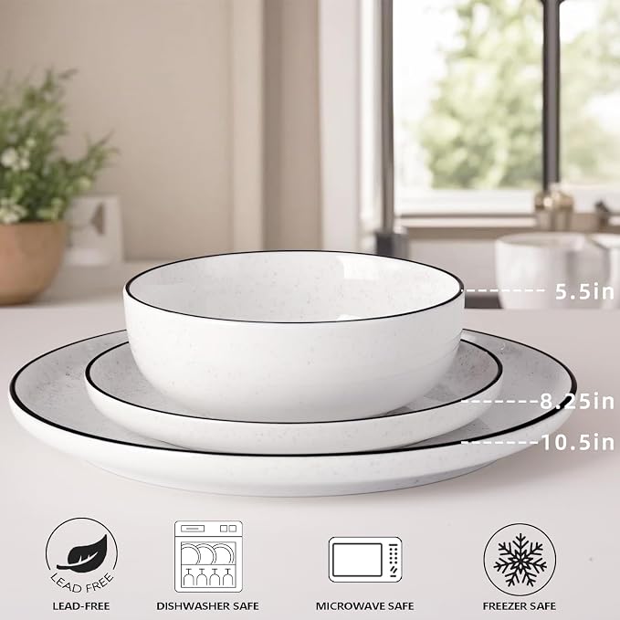 Plates and Bowls Sets for 4, 12 Pieces Ceramic Dish set, Modern Design Plate - Image 2
