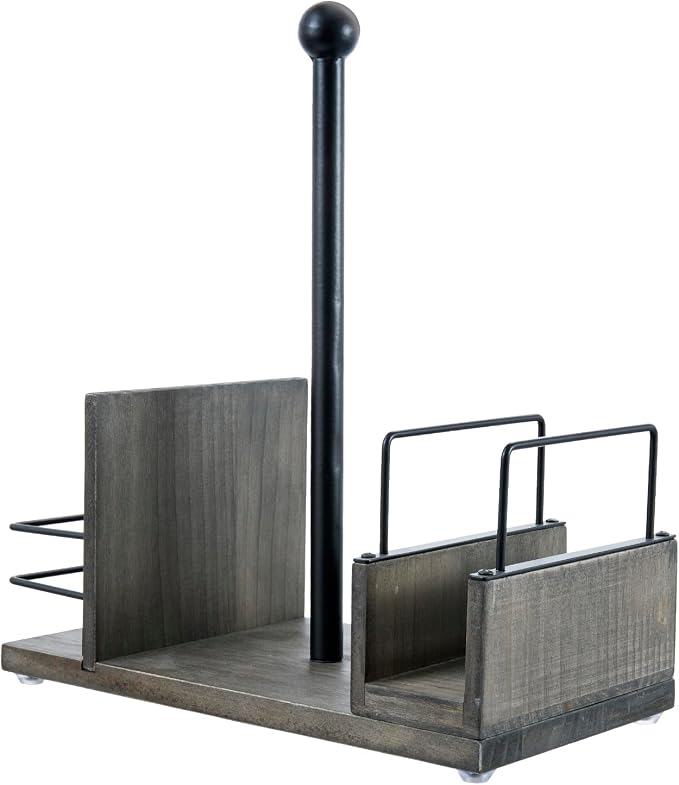 MyGift Rustic Gray Wood Paper Towel & Napkin Holder - Image 5