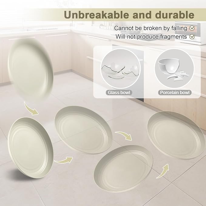 HEYCOME 12 Pcs Unbreakable Deep Dinner Plates Set, 9 inch Reusable Plastic - Image 5