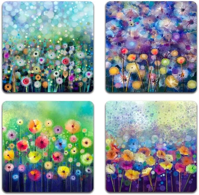 Beautiful Watercolor Flowers Square Coaster Set of 4 | Square Coaster Set by QJ+CMJ