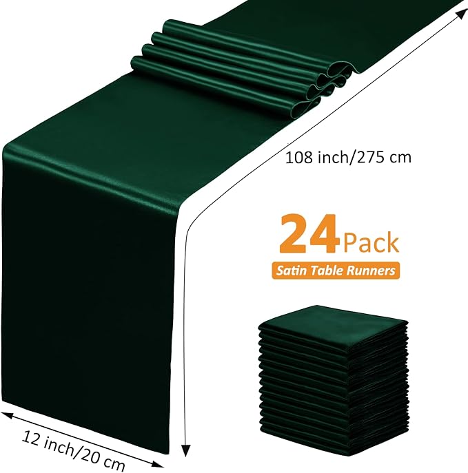 SiinvdaBZX 24 Pcs Green Satin Table Runner 12 x 108 inches Long | Bright Smooth - Image 4