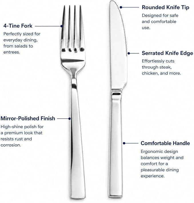 SANTUO 16-Piece Stainless Steel Dinner Knife and Fork Set - Image 2