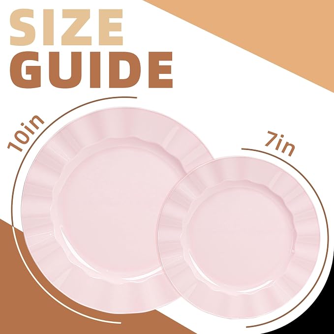 60 Pcs Pink Plates, Wave Edge Design Disposable Plastic Plates | Disposable - Image 2