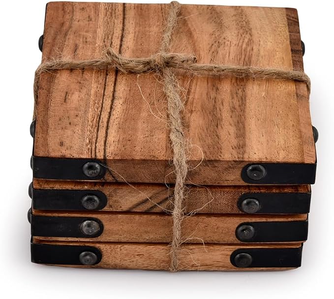 Acacia Wood Square Coasters Protection Tabletop, Countertop and Surfaces Size: - Image 3