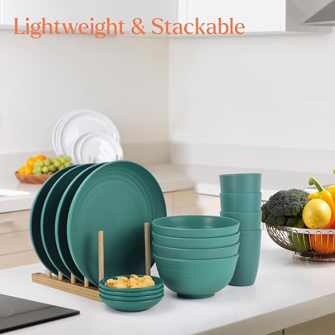 Wheat straw plates and bowls set of 16 - Image 4