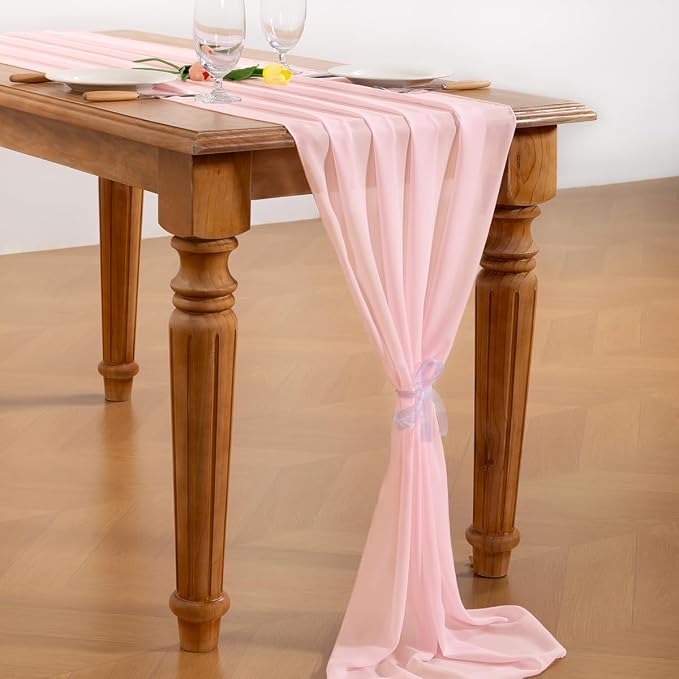 Pink Chiffon Table Runner Summer Boho Wedding Birthday Party Decor | 14ft - Image 4