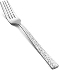 E-far Stainless Steel Dinner Forks Set of 12, Hammered Square Handle | 7.9Inch by E-far