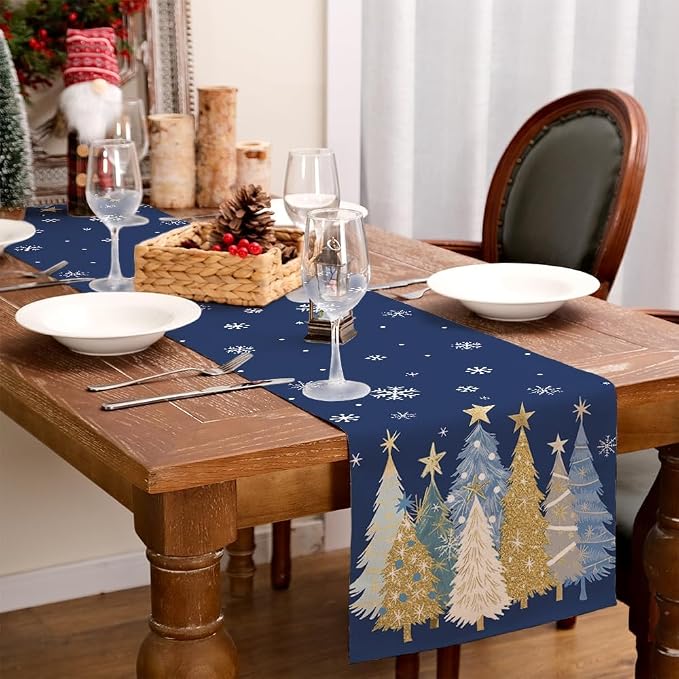 Christmas Table Runner 13x72 Inch, Xmas Trees Snowflakes Holiday Decorative - Image 9