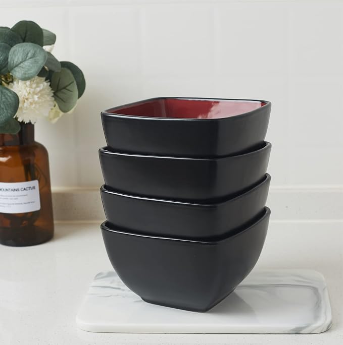 AmorArc 32oz Square Cereal Soup Bowls, Stoneware Bowls Set of 4 - Image 3