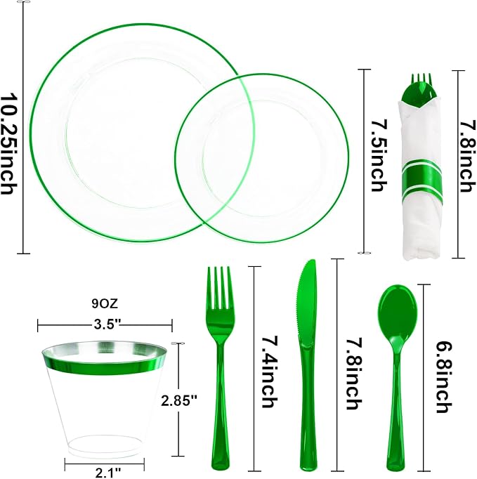 SUT 350 Pcs Green and Clear Plastic Dinnerware Set - Image 3