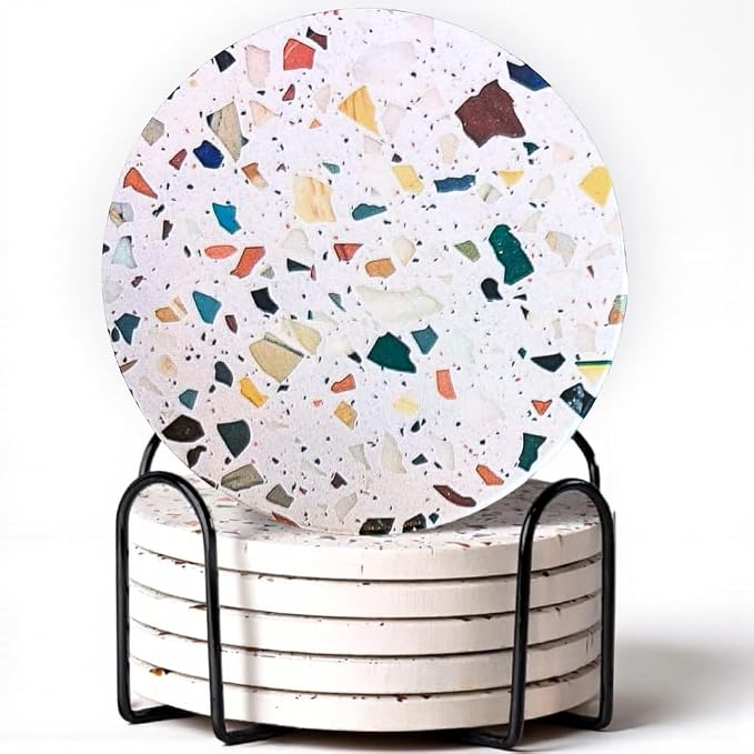 Terrazzo Coasters Set of 6, Colorful Boho Absorbent Ceramic Coasters | Speckled by ilohaus