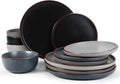 Famiware Mercury 12-Piece Stoneware Dinnerware Set, Warm Hand-Painted Rims by Famiware