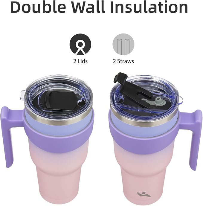 Konokyo 40 oz Tumbler with Handle and Straw, Insulated Travel Mug | Pastel - Image 3