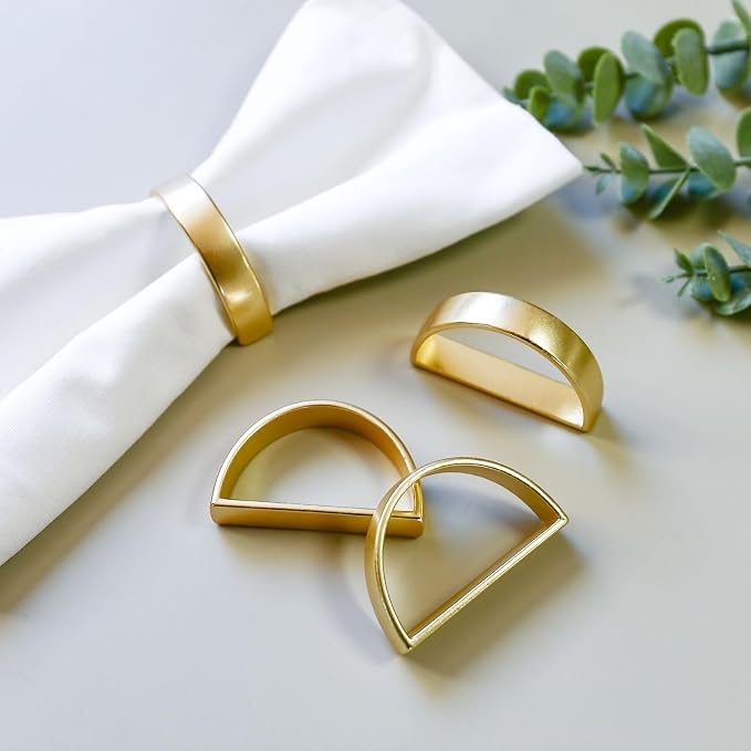 Matte Gold Napkin Rings Set of 8, Metallic Bronze Napkin Ring Holder Glossy - Image 5