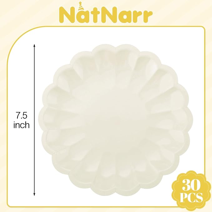 NatNarr 30 Pcs Ivory Paper Plates 7.5 In Scalloped Plates - Image 2